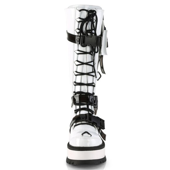DEMONIA - SLACKER 260 Cyberpunk Tech Patent White Platform Boots - Picture 2 of 4
